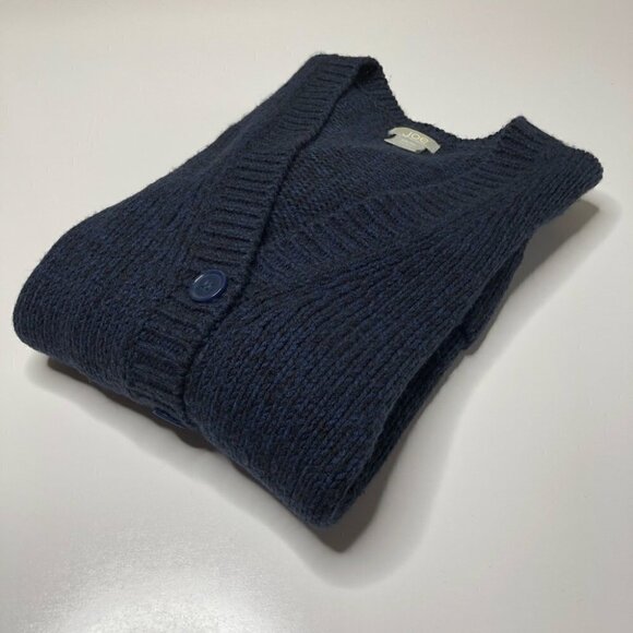 Joe FRESH Deep Navy Chunky Knit Pocket Long Buttonup Grampa Cardigan Sweater - Picture 11 of 14